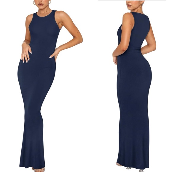 Women's Basic Summer Sexy Lounge Tank Long Dress Elegant Sleeveless Halter Neck - Picture 3 of 17